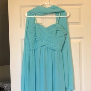 Long evening dress with separate wrap.